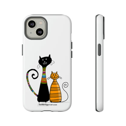 Funny Phone Case for Cat Lovers- iPhone, Samsung Galaxy and Google Pixel- White With Cute Black and Orange Cats