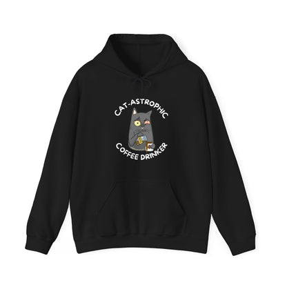 Funny Cat Coffee Lovers Hooded Sweatshirt-Catastrophic Coffee Drinker Graphic Hoodie