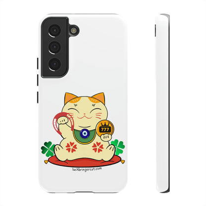 Cat Lovers Tough Phone Case- Maneki Neko Lucky Cat-White- iPhone, Samsung Galaxy, Google Pixel