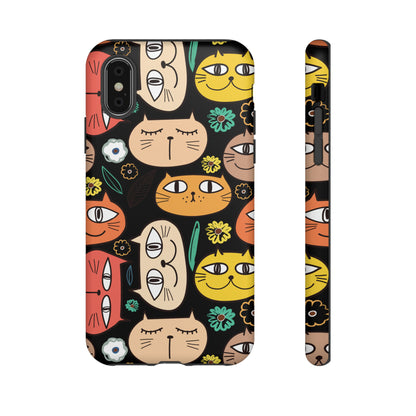 Premium-quality tough protective phone cases for iPhone, Samsung and Google - Black With Cute Colorful Cartoon Cats