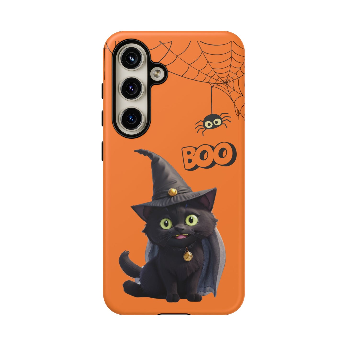 Premium-quality tough protective phone cases for iPhone,  Samsung and Google Phones - Orange - Spooky Halloween Black Cat