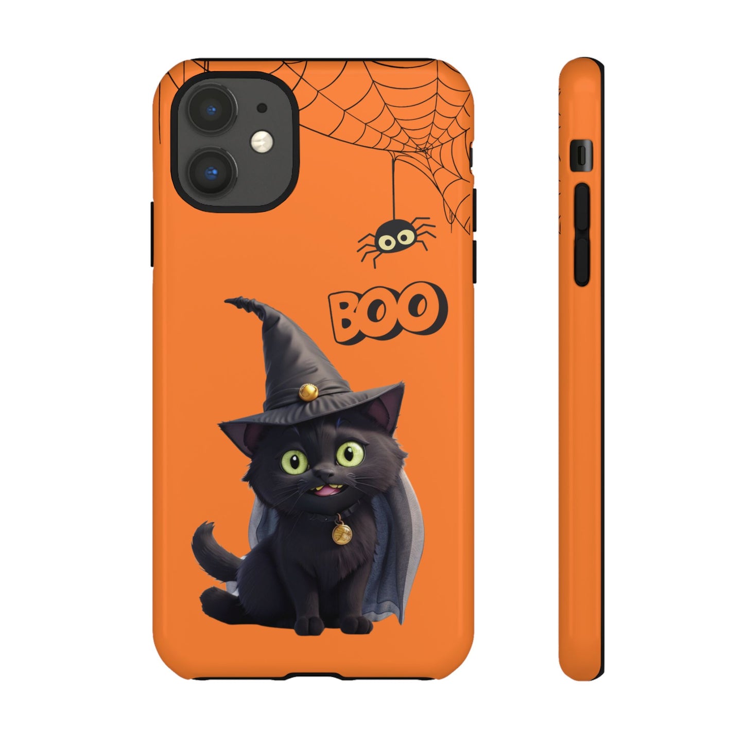 Premium-quality tough protective phone cases for iPhone,  Samsung and Google Phones - Orange - Spooky Halloween Black Cat