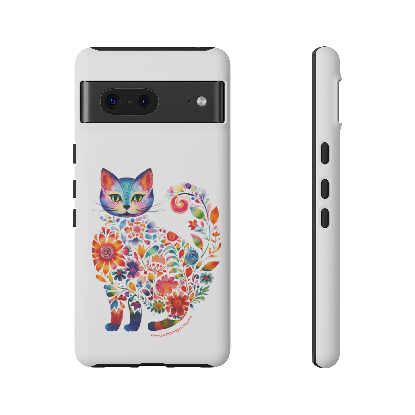 Floral Cat Lovers Phone case- iPhone, Samsung Galaxy, Google Pixel- White - Tough-Premium Quality