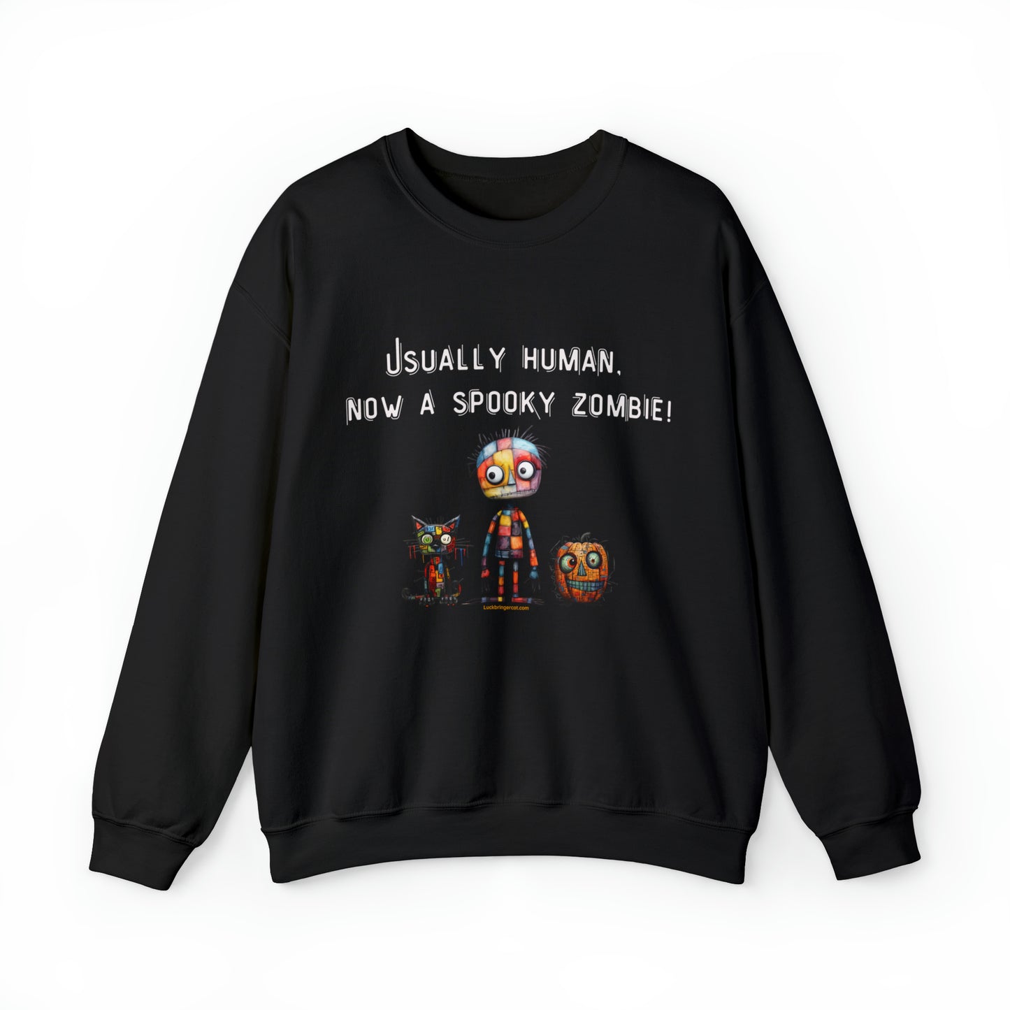 Funny Halloween Sweatshirt With Modern Art Graphic -Cat Lovers Spooky Zombie Shirt