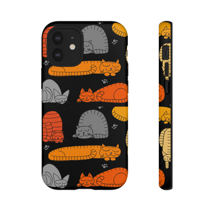 Premium-quality tough protective phone cases for iPhone, Samsung and Google Pixel- Black With Cute Colorful Sleeping Cats