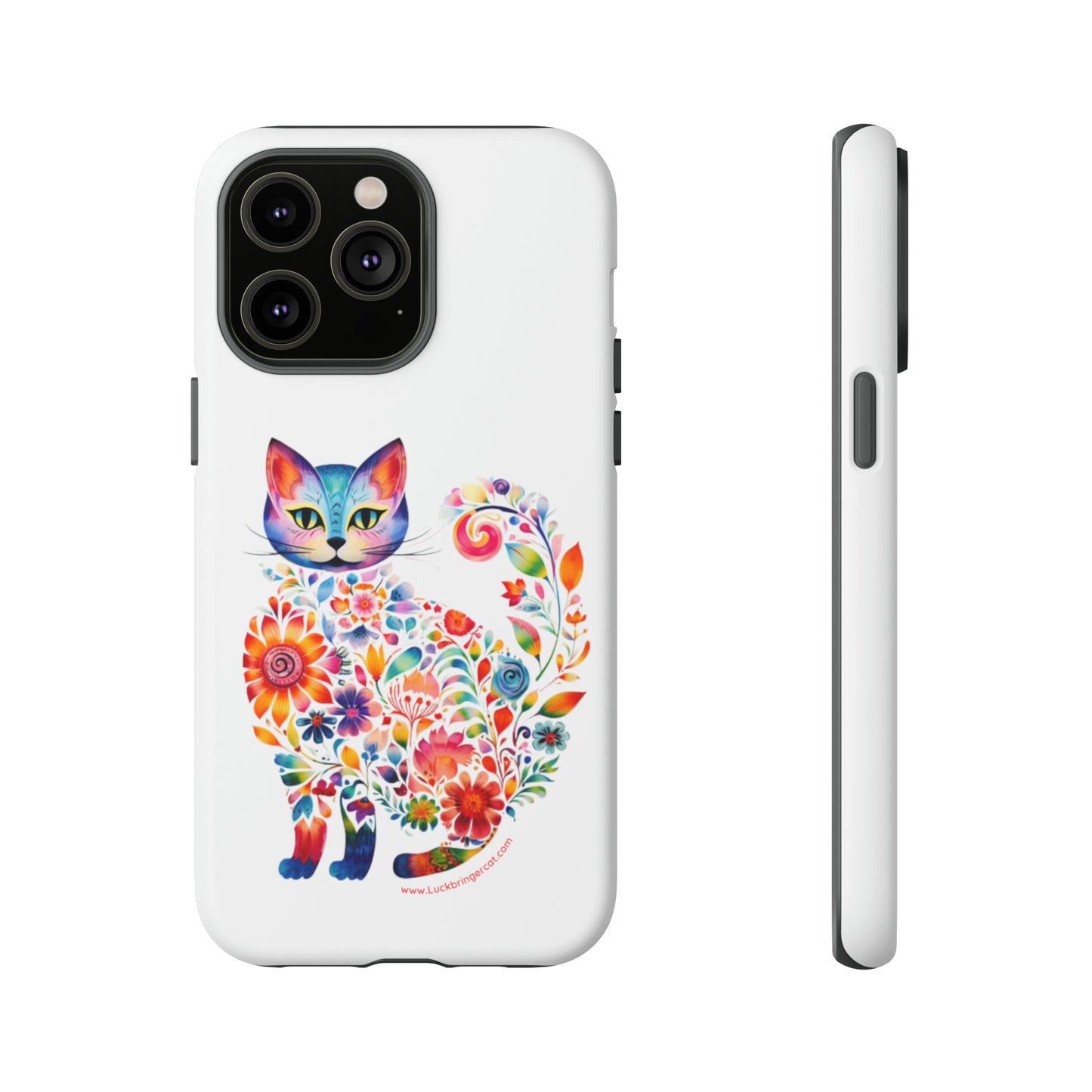 Floral Cat Lovers Phone case- iPhone, Samsung Galaxy, Google Pixel- White - Tough-Premium Quality