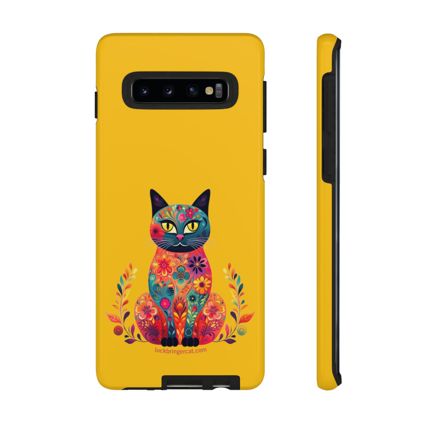 Phone Case for Cat Lovers- iPhone, Samsung Galaxy, Google Pixel- Colorful Floral Cat-Yellow-Graphic