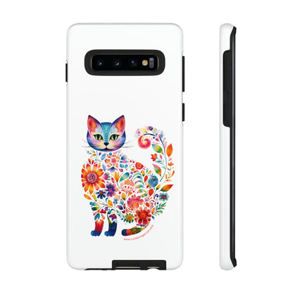 Floral Cat Lovers Phone case- iPhone, Samsung Galaxy, Google Pixel- White - Tough-Premium Quality