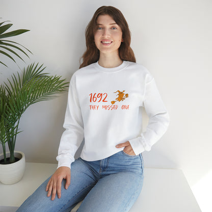 Funny Halloween Crewneck Sweatshirt - 1692 They Missed One With a Witch and a Cat