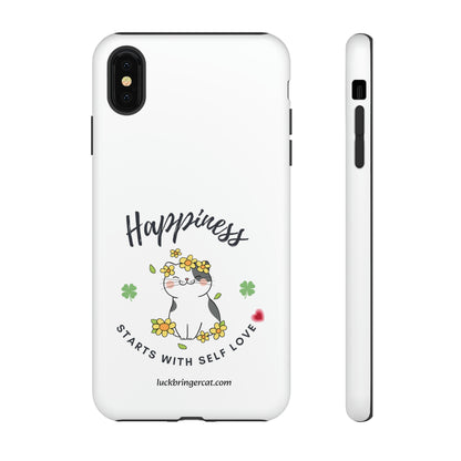 Cat Lovers Selflove  Phone Case- iPhone, Samsung Galaxy, Google Pixel- White- Happiness