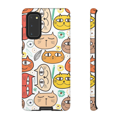 Premium-quality tough protective phone cases for iPhone, Samsung and Google - White With Cute Colorful Cartoon Cats