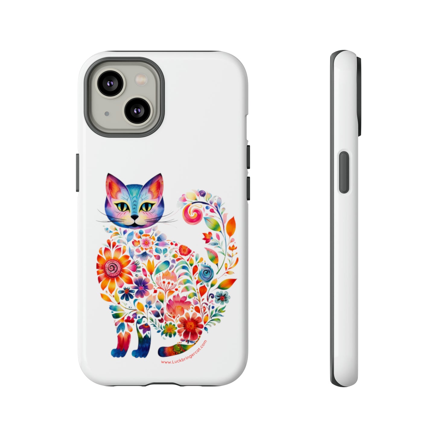 Floral Cat Lovers Phone case- iPhone, Samsung Galaxy, Google Pixel- White - Tough-Premium Quality