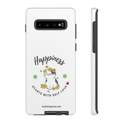 Cat Lovers Selflove  Phone Case- iPhone, Samsung Galaxy, Google Pixel- White- Happiness