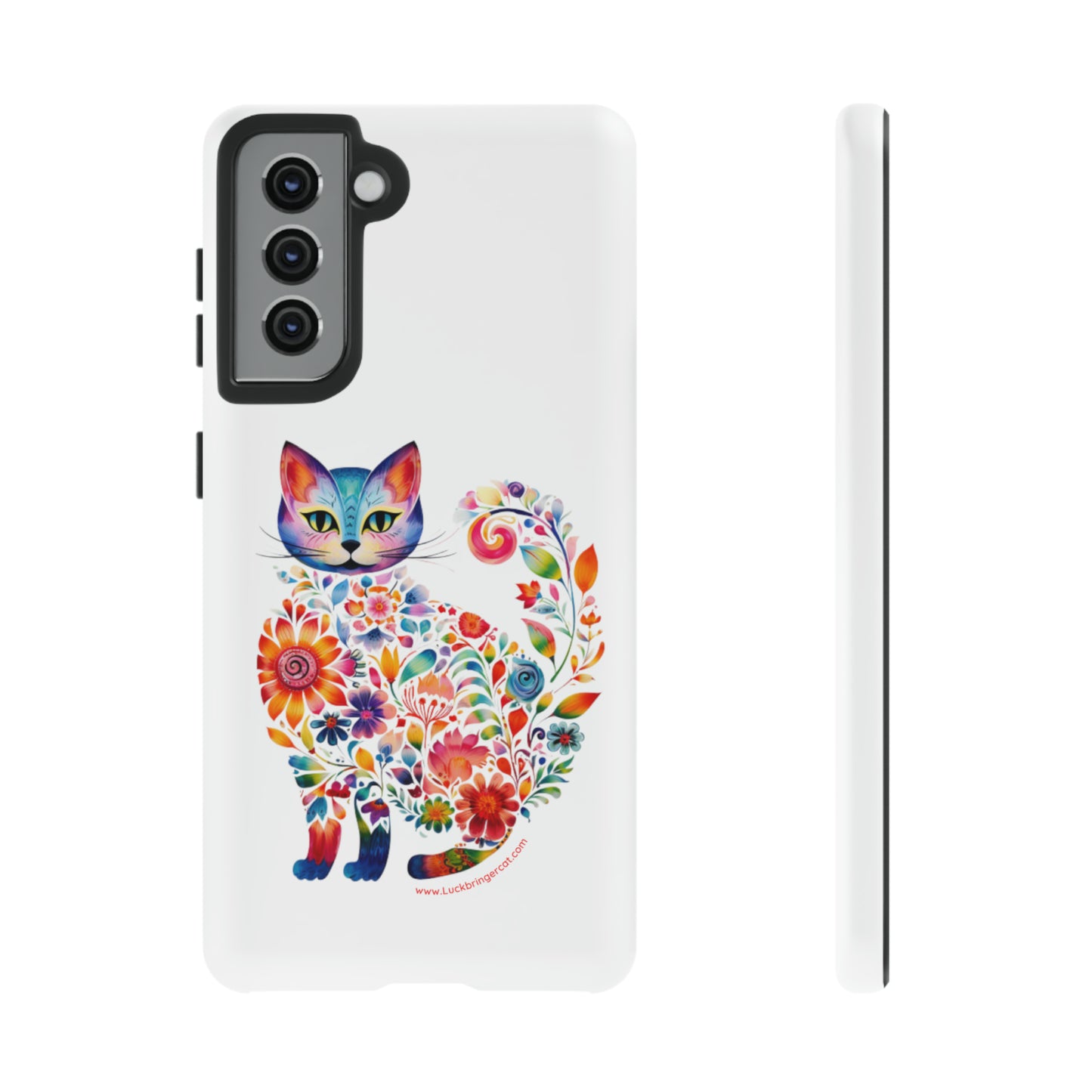 Floral Cat Lovers Phone case- iPhone, Samsung Galaxy, Google Pixel- White - Tough-Premium Quality