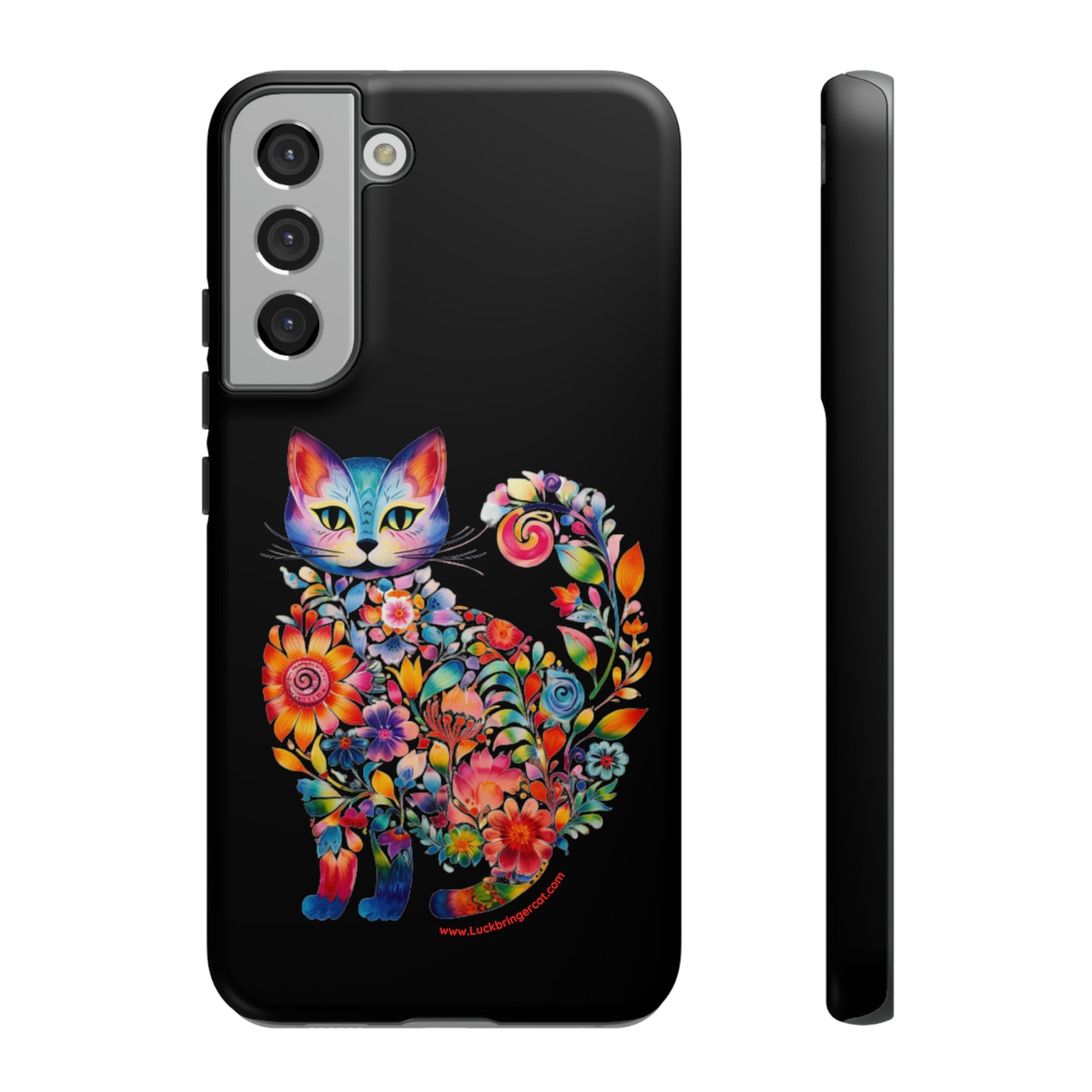 Floral Cat Lovers Phone case- iPhone, Samsung Galaxy, Google Pixel- Black-Tough-Premium Quality