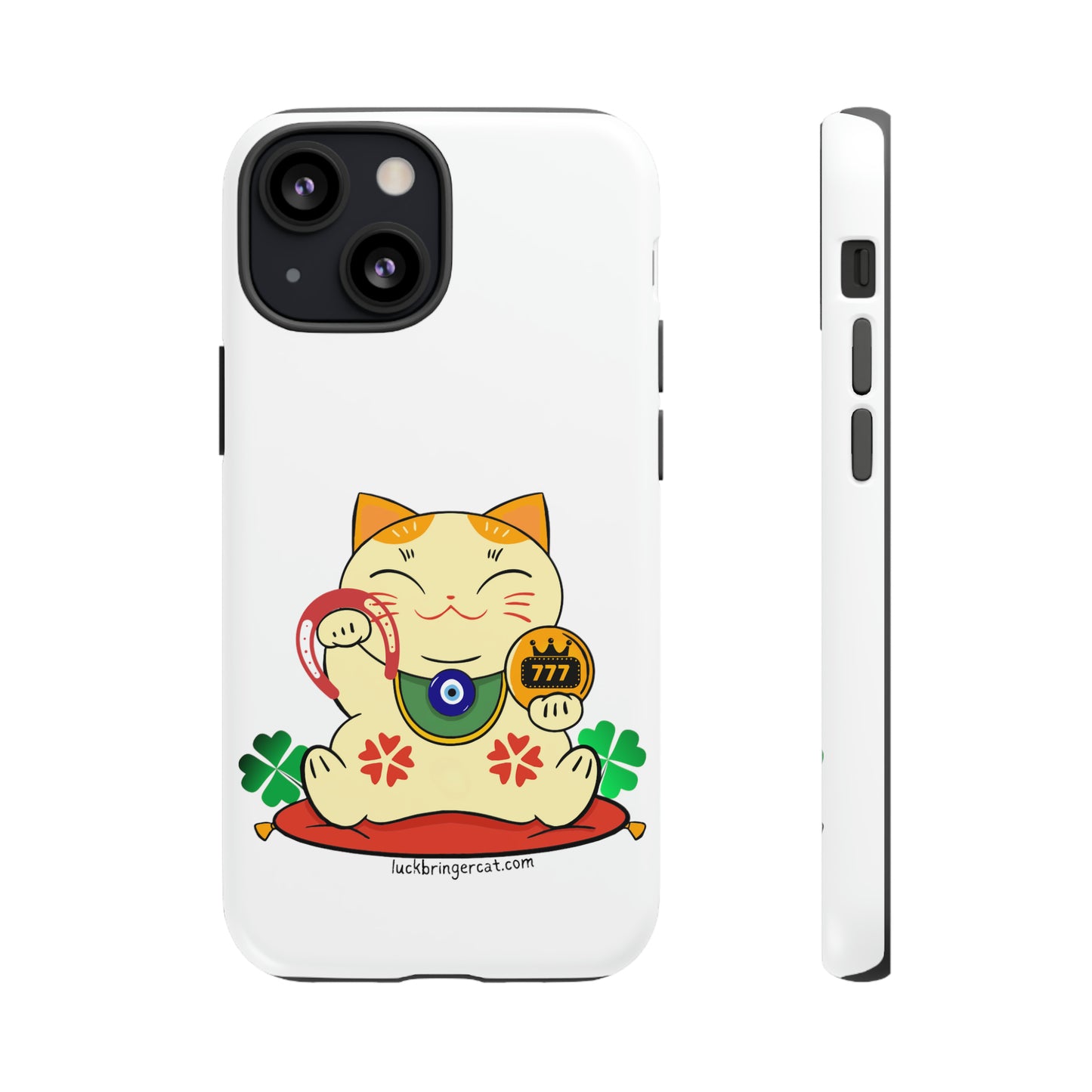 Cat Lovers Tough Phone Case- Maneki Neko Lucky Cat-White- iPhone, Samsung Galaxy, Google Pixel