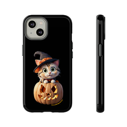 cat lovers phone case with cute 3D kitten in pumpkin-Halloween theme - black case-gift for cat moms kitten mums-iPhone 15 Plus, iPhone 15 Pro, iPhone 15 Pro Max, iPhone 14 Plus, iPhone 14 Pro, iPhone 14 Pro Max, iPhone 13 mini, iPhone 13 Pro, iPhone 13 Pro Max, iPhone 12 mini, iPhone 12 Pro, iPhone 12 Pro Max, iPhone 11 Pro, iPhone 11 Pro Max, iPhone X, iPhone XR, iPhone XS, iPhone XS Max, iPhone 8, iPhone 8 Plus