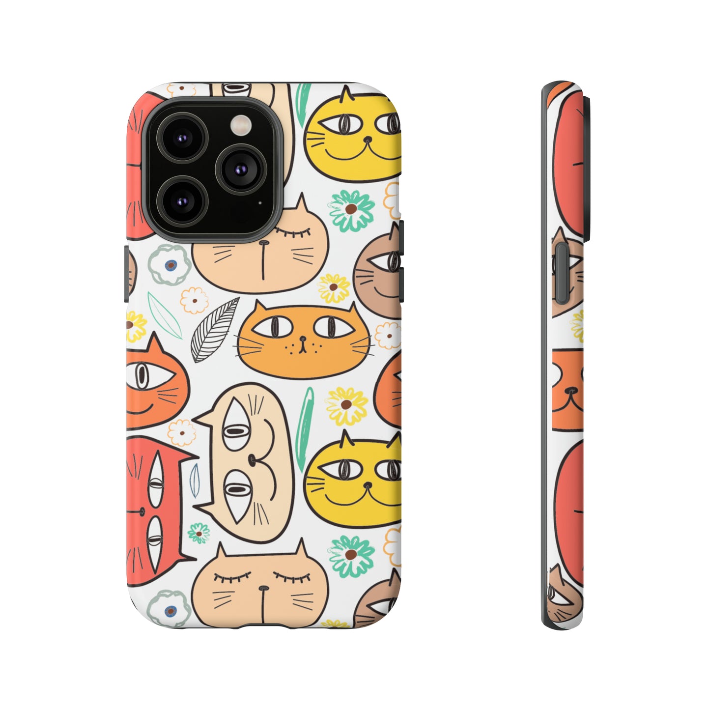 Premium-quality tough protective phone cases for iPhone, Samsung and Google - White With Cute Colorful Cartoon Cats