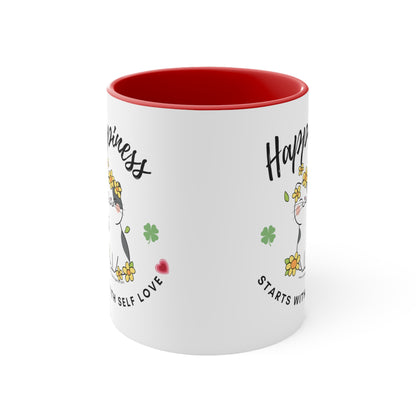 Inspirational Coffee Mug for Cat Lovers - Happiness Starts With Selflove