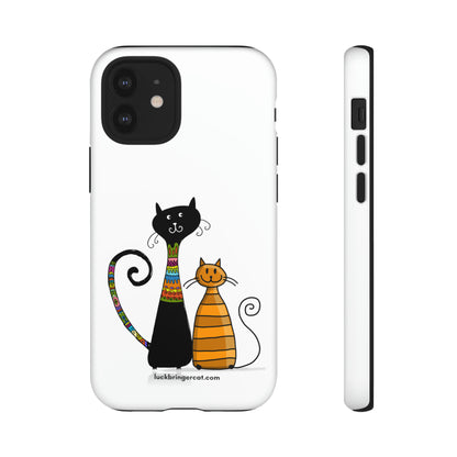 Funny Phone Case for Cat Lovers- iPhone, Samsung Galaxy and Google Pixel- White With Cute Black and Orange Cats