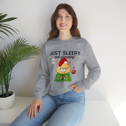 Christmas Crewneck Sweatshirt for Cat Lovers With Sleepy Not Grumpy Santa Cat