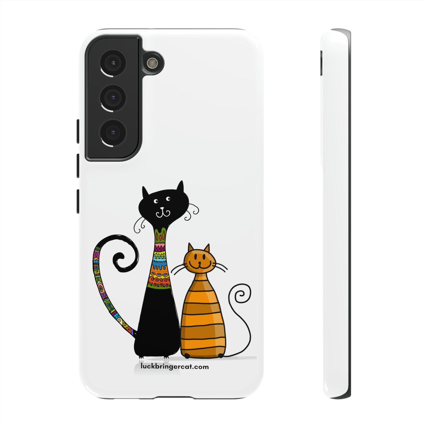 Funny Phone Case for Cat Lovers- iPhone, Samsung Galaxy and Google Pixel- White With Cute Black and Orange Cats