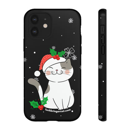 Cat Lovers Christmas Phone Case-iPhone, Samsung Galaxy,Google Pixel- Black With Cute Kitten