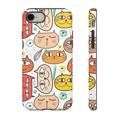 Premium-quality tough protective phone cases for iPhone, Samsung and Google - White With Cute Colorful Cartoon Cats