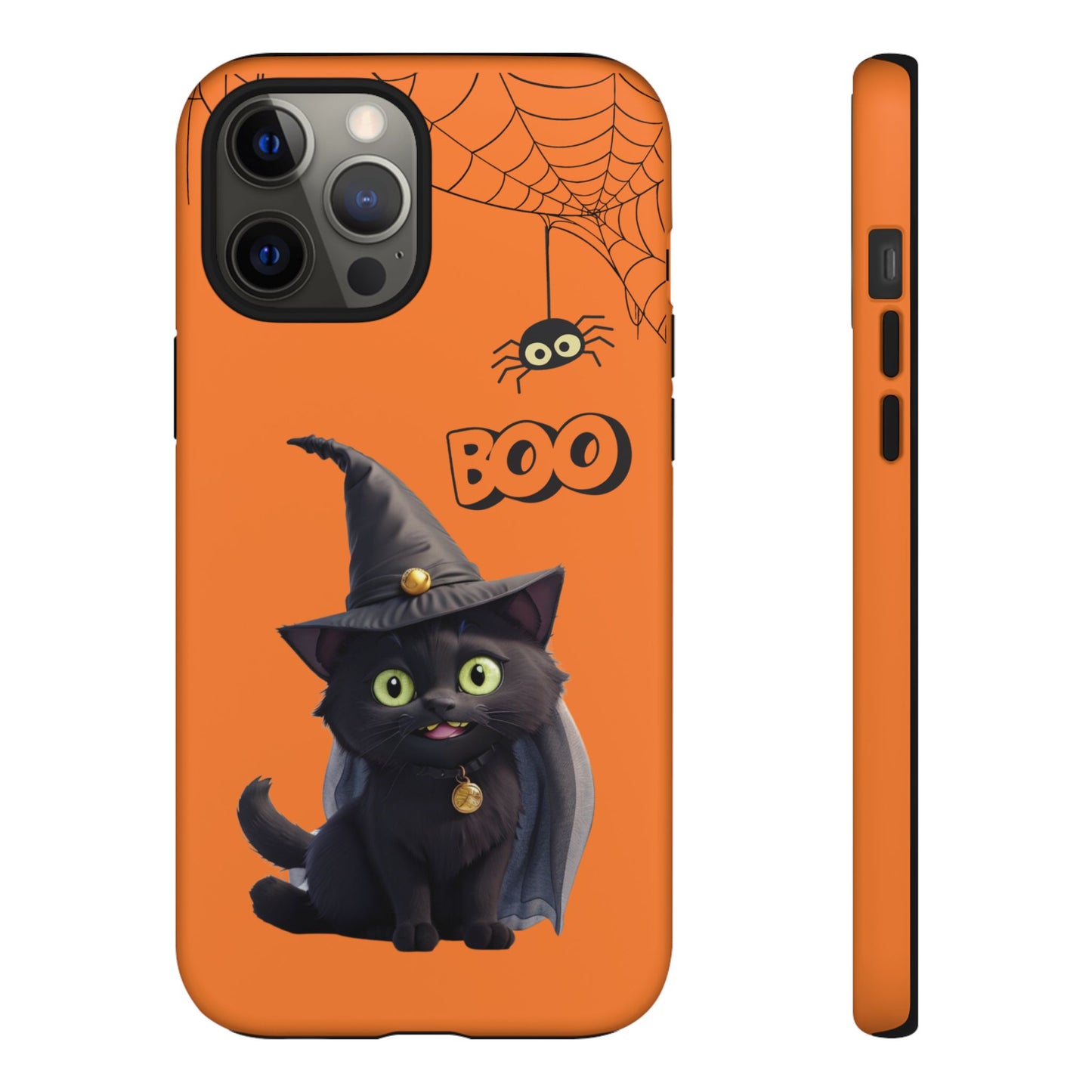 Premium-quality tough protective phone cases for iPhone,  Samsung and Google Phones - Orange - Spooky Halloween Black Cat