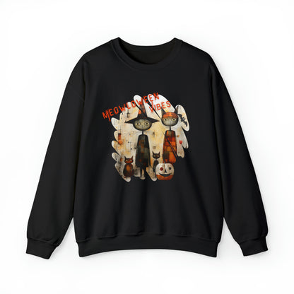 Halloween Sweatshirt With Artistic Graphic Meowloween Vibes Black Cat Witch Family and Pumpkin