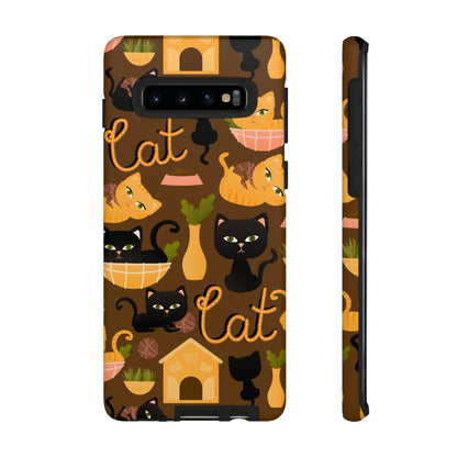 Premium-quality tough protective phone cases for iPhone, Samsung and Google - Brown With Cute Black and Orange Cats