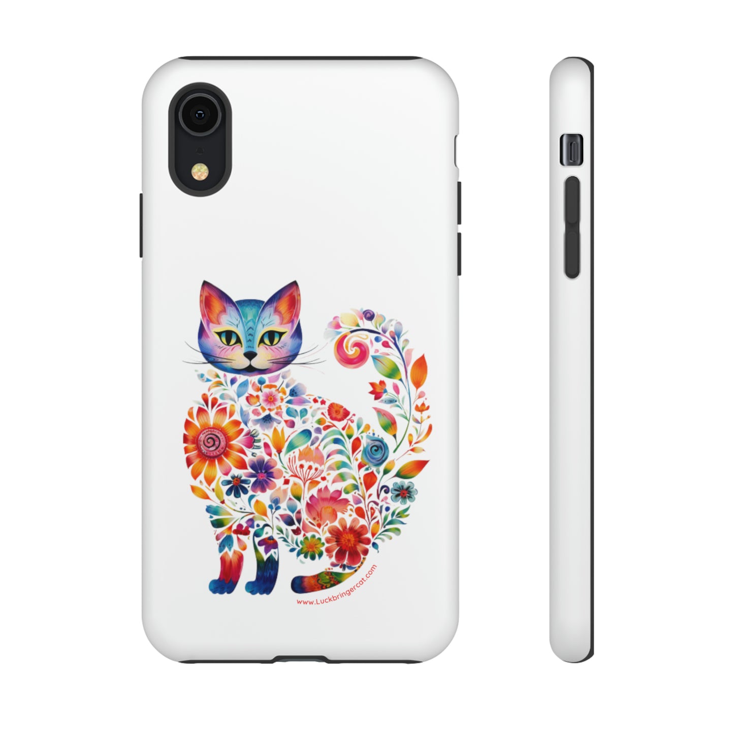 Floral Cat Lovers Phone case- iPhone, Samsung Galaxy, Google Pixel- White - Tough-Premium Quality