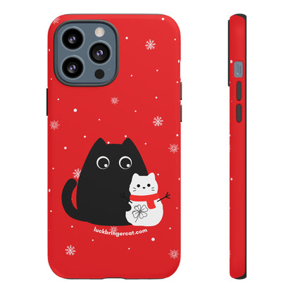 Cat Lovers Christmas Phone Case-iPhone, Samsung Galaxy, Google Pixel- Red and Black Snowman