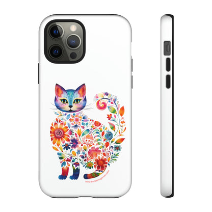 Floral Cat Lovers Phone case- iPhone, Samsung Galaxy, Google Pixel- White - Tough-Premium Quality