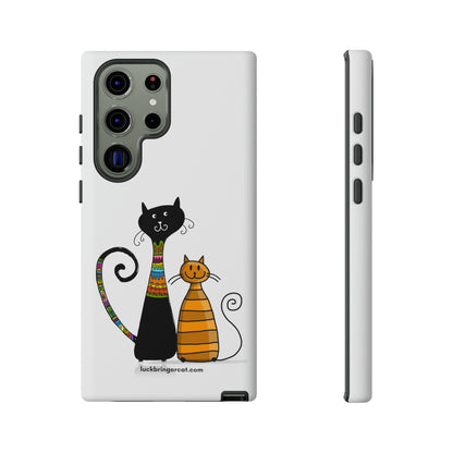 Funny Phone Case for Cat Lovers- iPhone, Samsung Galaxy and Google Pixel- White With Cute Black and Orange Cats