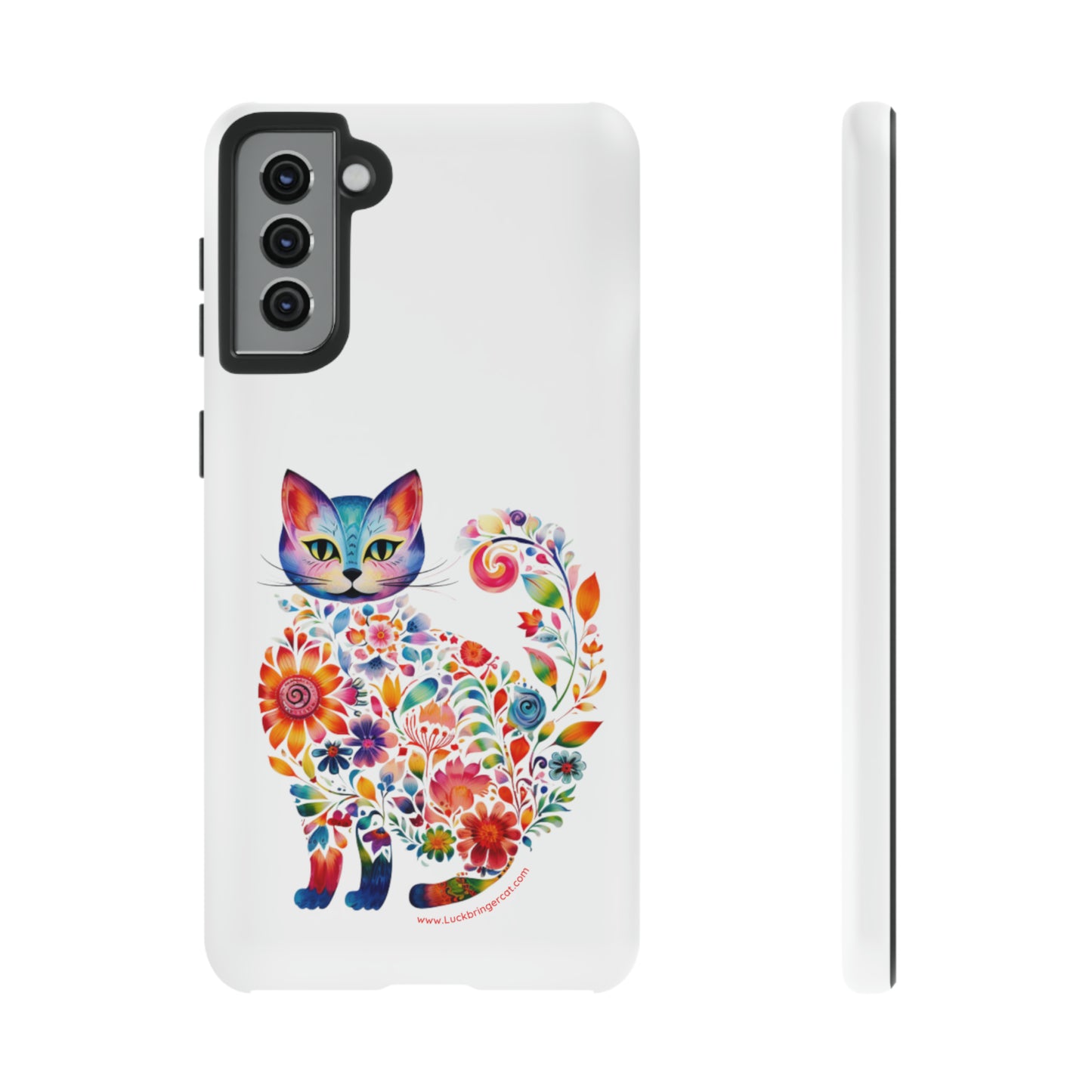 Floral Cat Lovers Phone case- iPhone, Samsung Galaxy, Google Pixel- White - Tough-Premium Quality