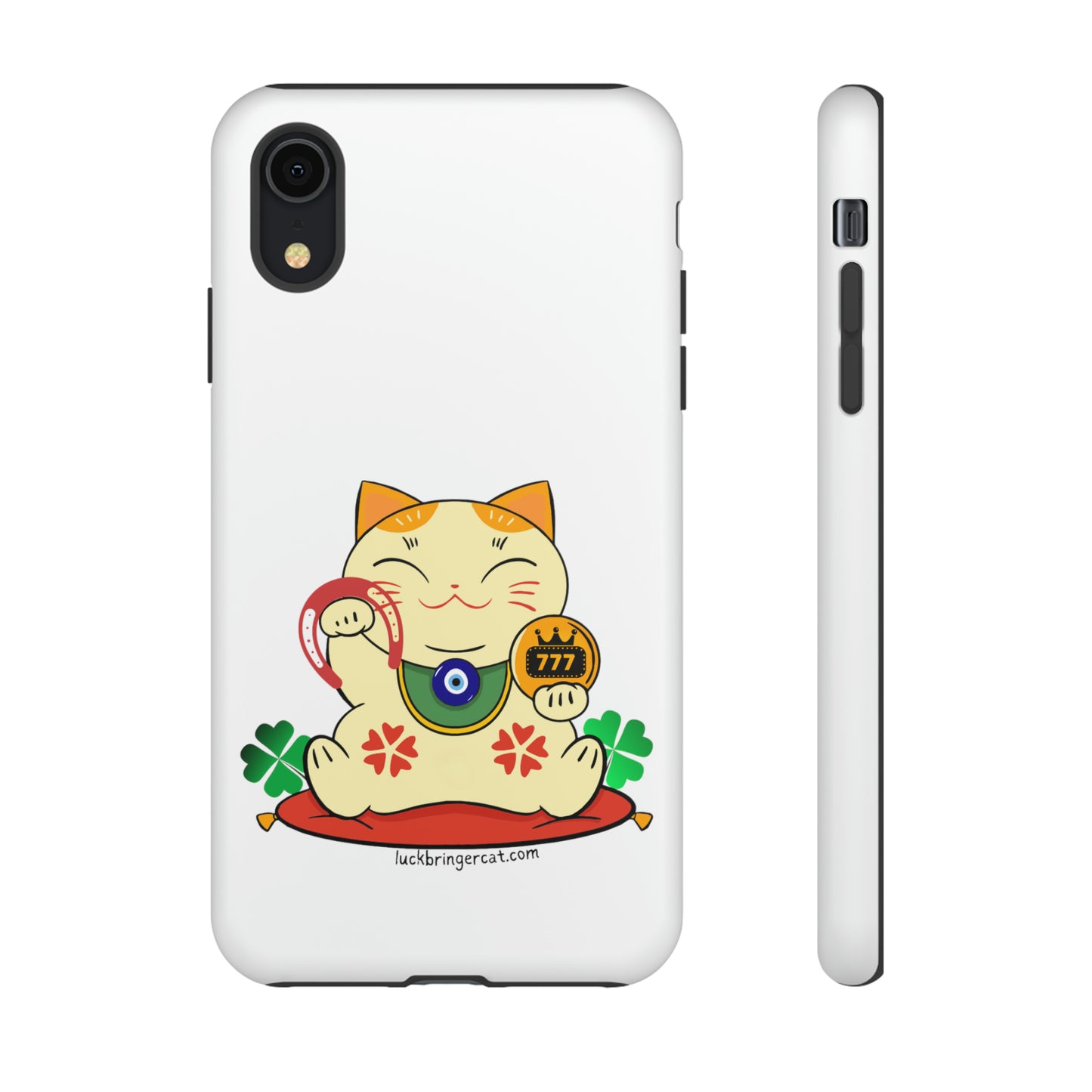 Cat Lovers Tough Phone Case- Maneki Neko Lucky Cat-White- iPhone, Samsung Galaxy, Google Pixel