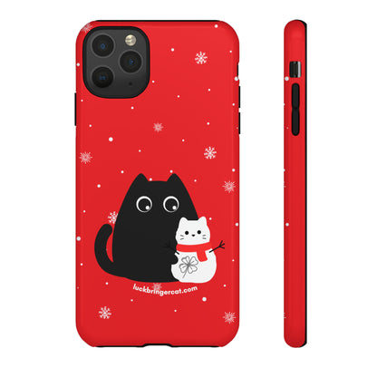 Cat Lovers Christmas Phone Case-iPhone, Samsung Galaxy, Google Pixel- Red and Black Snowman