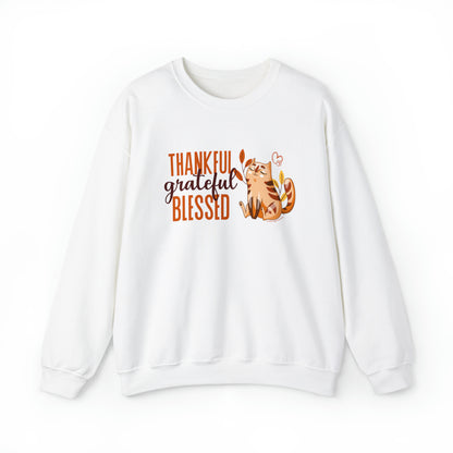 Thanksgiving Crewneck Sweatshirt for Cat Lovers - Thankful Grateful Blessed