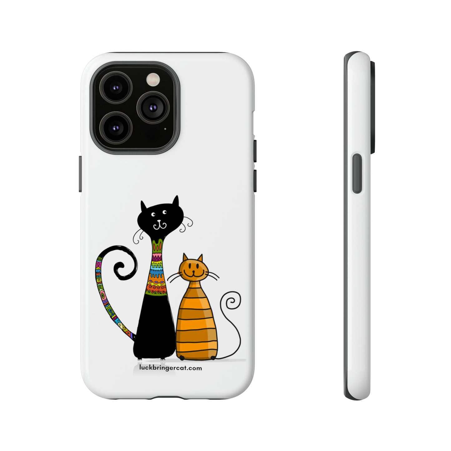 Funny Phone Case for Cat Lovers- iPhone, Samsung Galaxy and Google Pixel- White With Cute Black and Orange Cats