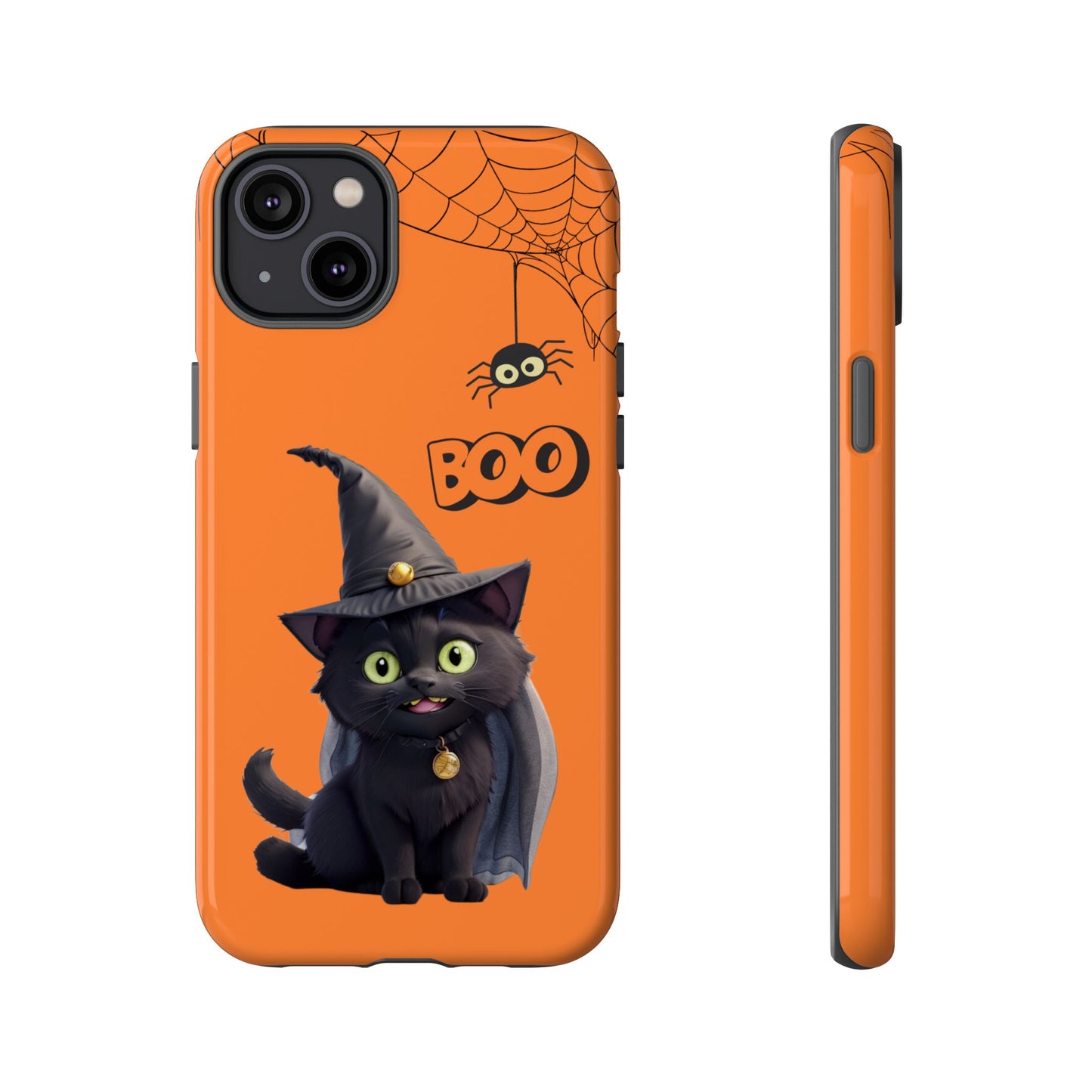 Premium-quality tough protective phone cases for iPhone,  Samsung and Google Phones - Orange - Spooky Halloween Black Cat