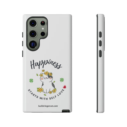 Cat Lovers Selflove  Phone Case- iPhone, Samsung Galaxy, Google Pixel- White- Happiness