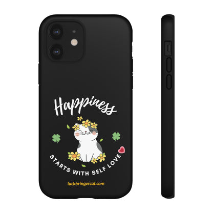 Cat Lovers Phone Case-Black- iPhone, Samsung Galaxy- Happiness - Selflove