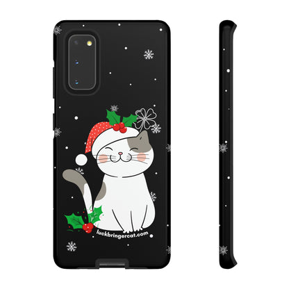 Cat Lovers Christmas Phone Case-iPhone, Samsung Galaxy,Google Pixel- Black With Cute Kitten