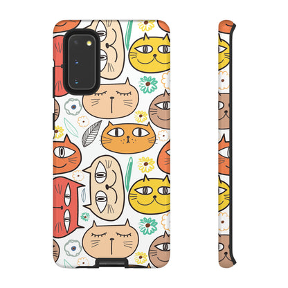 Premium-quality tough protective phone cases for iPhone, Samsung and Google - White With Cute Colorful Cartoon Cats