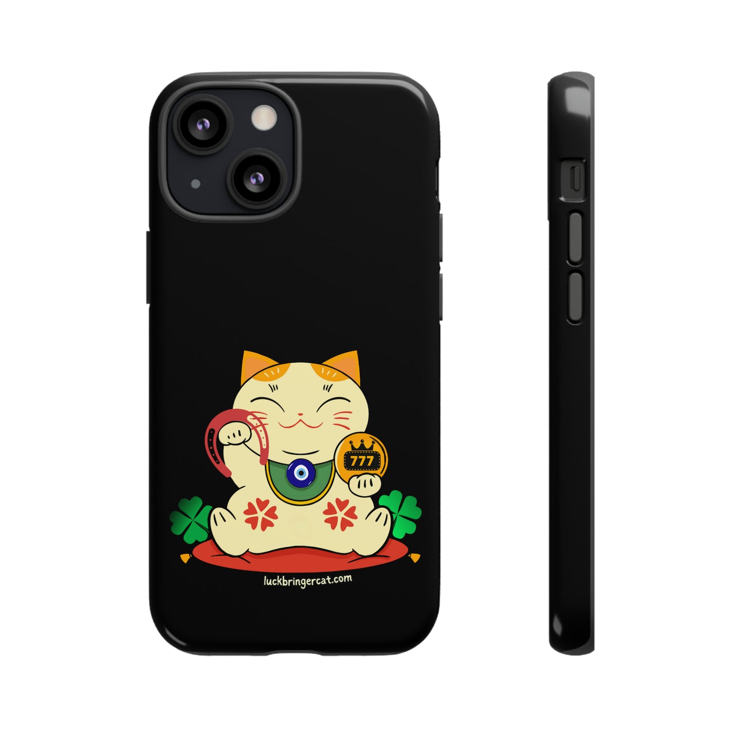 Cat Lovers Tough Phone Case- Lucky Maneki Neko-Black- iPhone, Samsung Galaxy, Google Pixel