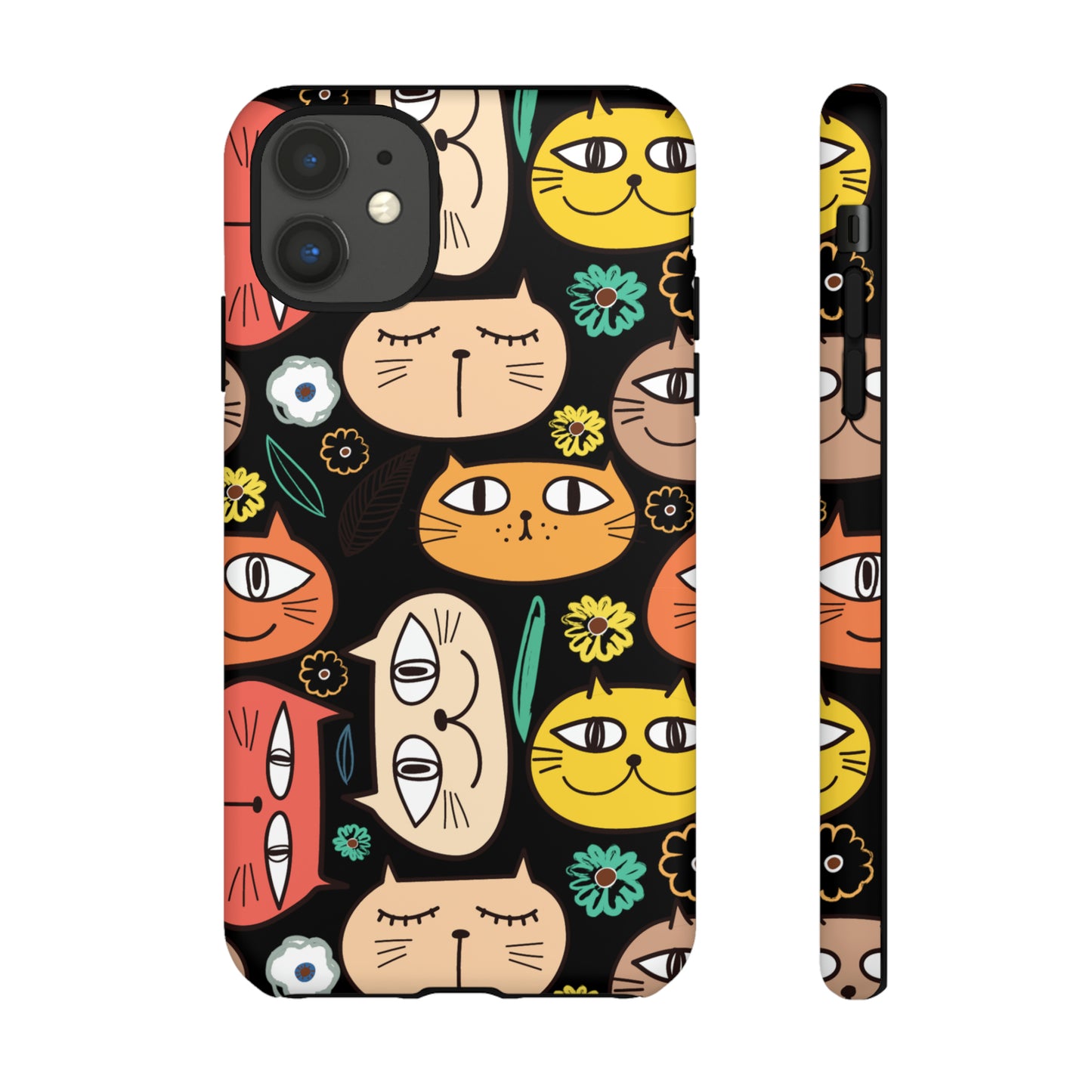 Premium-quality tough protective phone cases for iPhone, Samsung and Google - Black With Cute Colorful Cartoon Cats