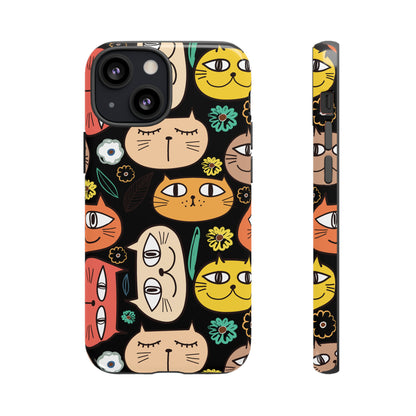 Premium-quality tough protective phone cases for iPhone, Samsung and Google - Black With Cute Colorful Cartoon Cats