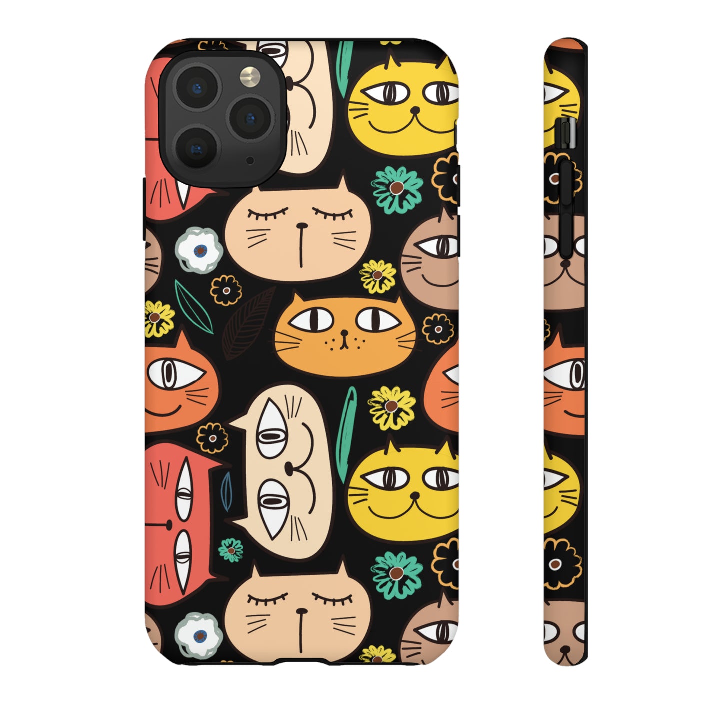 Premium-quality tough protective phone cases for iPhone, Samsung and Google - Black With Cute Colorful Cartoon Cats