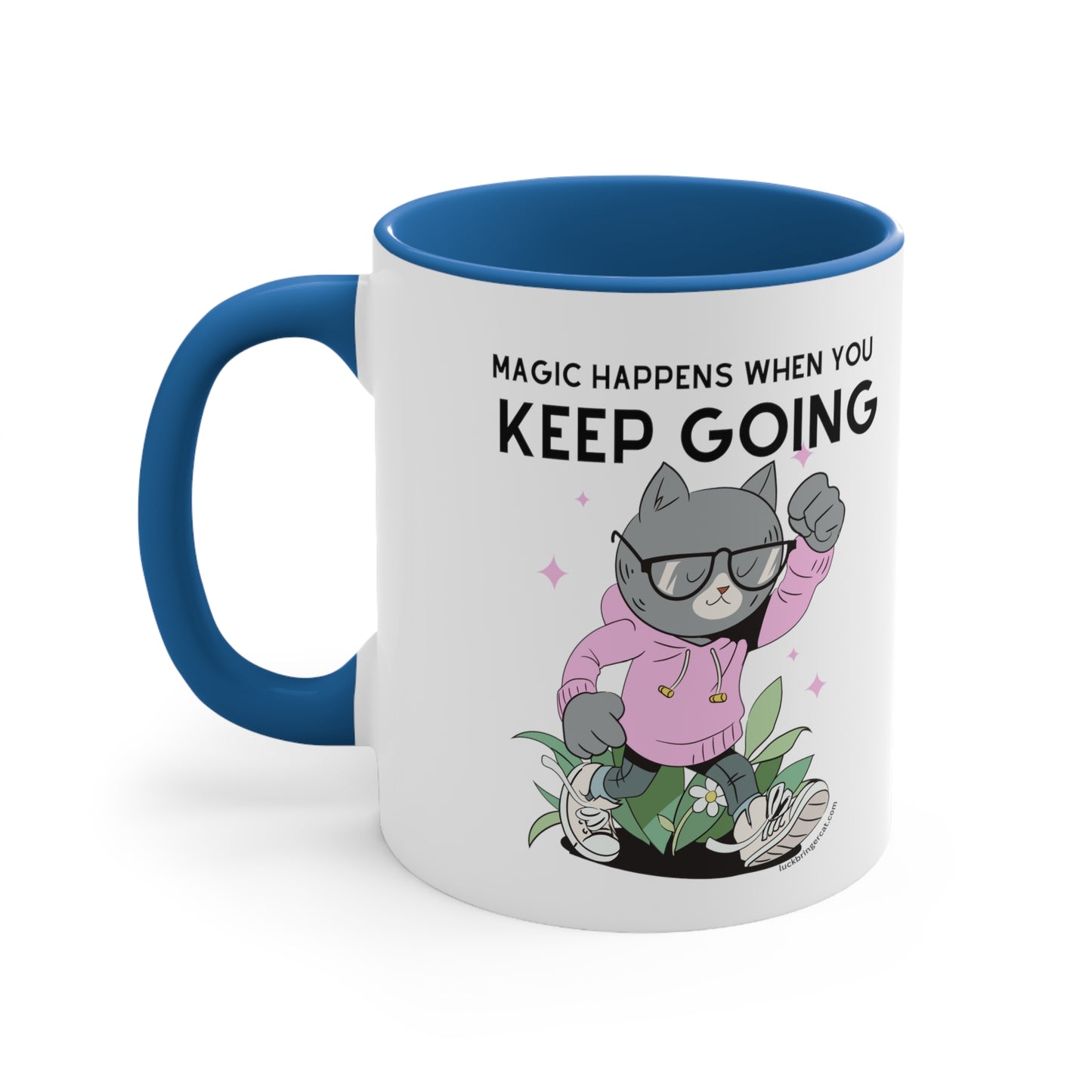 Inspirational Coffee Mug for Cat Lovers - Magic Happens When you Keep Going